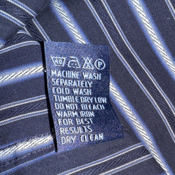 7 Diamonds Men’s Long Sleeve Button-Up Shirt Navy & Light Blue Stripe 100%Cotton - Picture 9 of 12